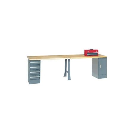 Global Industrial Extra Long Industrial Workbench, 1 Cabinet & 4 Drawers, 120inW x 30inD, Gray 607956